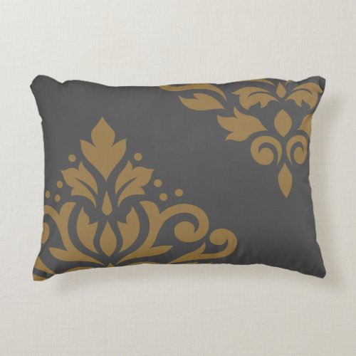 Scroll Damask Art I Gold on Grey Accent Pillow