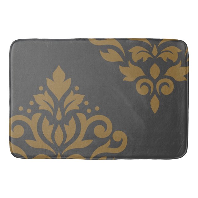 Scroll Damask Art I Gold on Grey Bathroom Mat (Front)