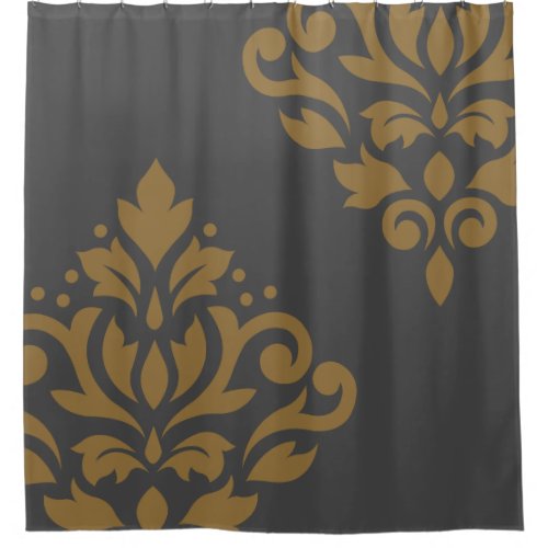 Scroll Damask Art I Gold on Grey Shower Curtain