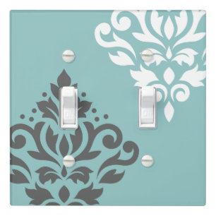 Scroll Damask Art I Gray White Teal Light Switch Cover