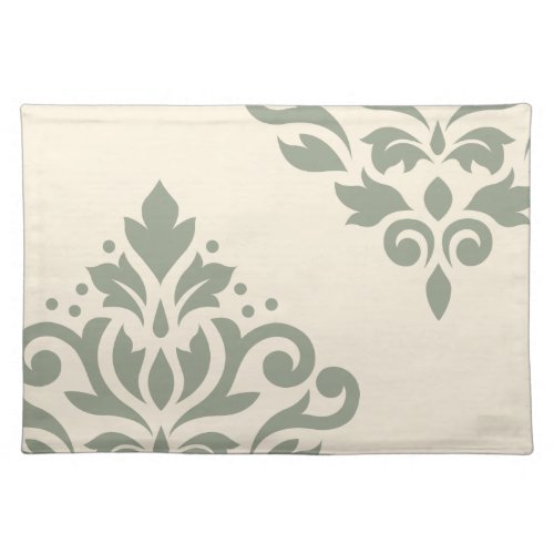 Scroll Damask Art I Green on Cream Cloth Placemat