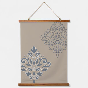 Scroll Damask Art I (Line) Cream Blues Sand Hanging Tapestry