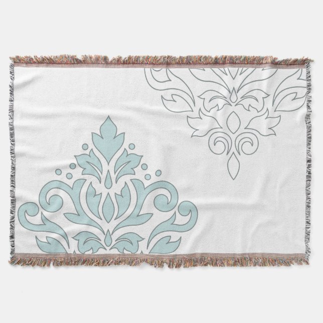 Scroll Damask Art I (line) Duck Egg Blue Gray Wt Throw Blanket (Front)