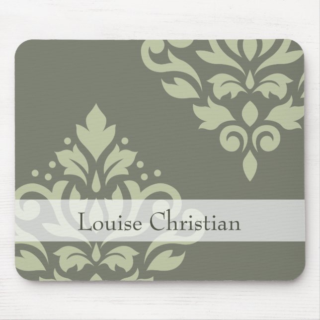 Scroll Damask Art I Lt on Dk Green (Personalized) Mouse Pad (Front)