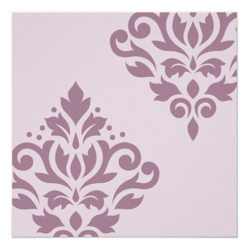 Scroll Damask Art I Mauve on Pink Poster