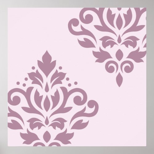 Scroll Damask Art I Mauve on Pink Poster