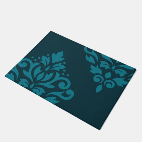 Scroll Damask Art I Mid_Teal on Dark Teal Doormat