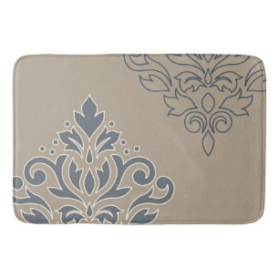 Scroll Damask Art I (outline) Cream Blues Sand Bath Mat