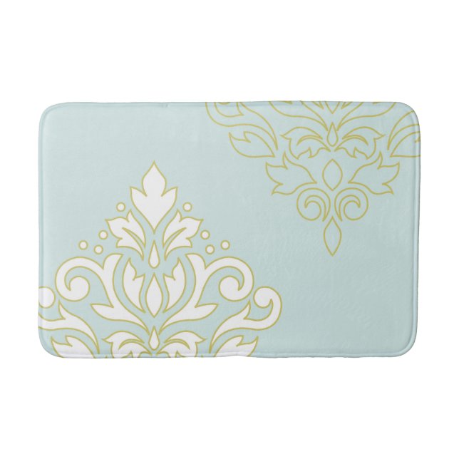 Scroll Damask Art I (outline) Wt Gld Lt Teal Bath Mat (Front)