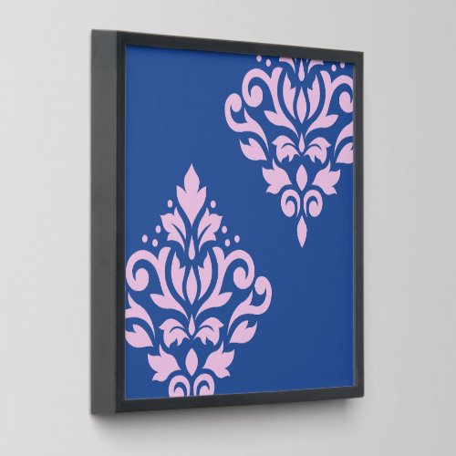 Scroll Damask Art I Pink on Blue Peel And Stick Photo Tile