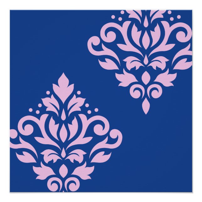 Scroll Damask Art I Pink on Blue Poster (Front)