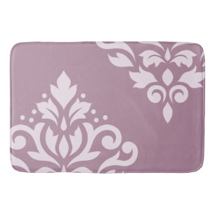Scroll Damask Art I Pink on Mauve Bathroom Mat