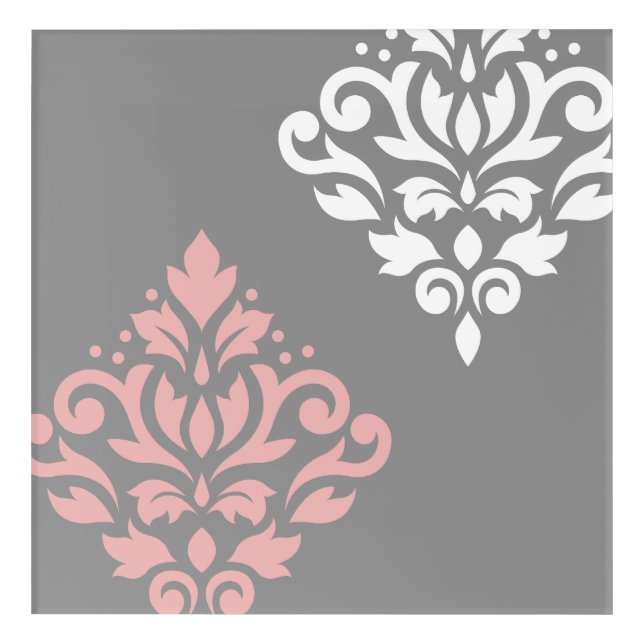 Scroll Damask Art I Pink White Gray (Front)