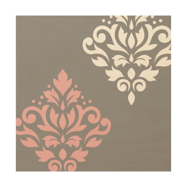 Scroll Damask Art I Pink White Gray (Front)