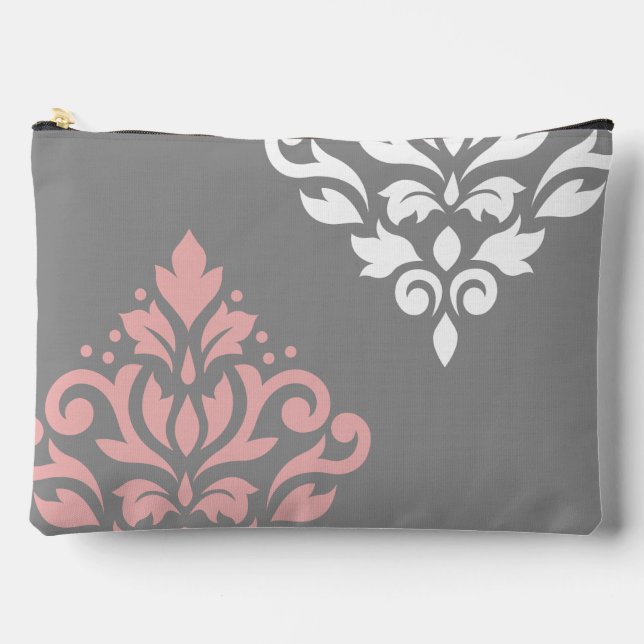 Scroll Damask Art I Pink White Gray Accessory Pouch (Front)