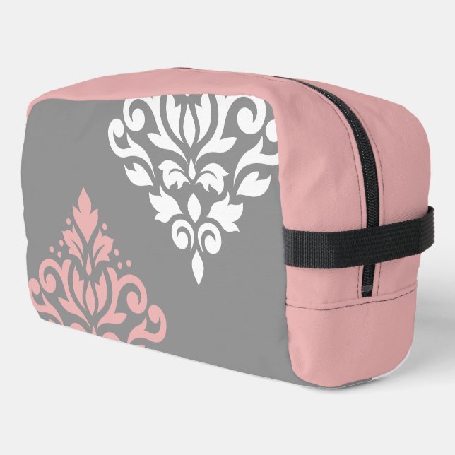 Scroll Damask Art I Pink White Gray Dopp Kit (Left Corner)