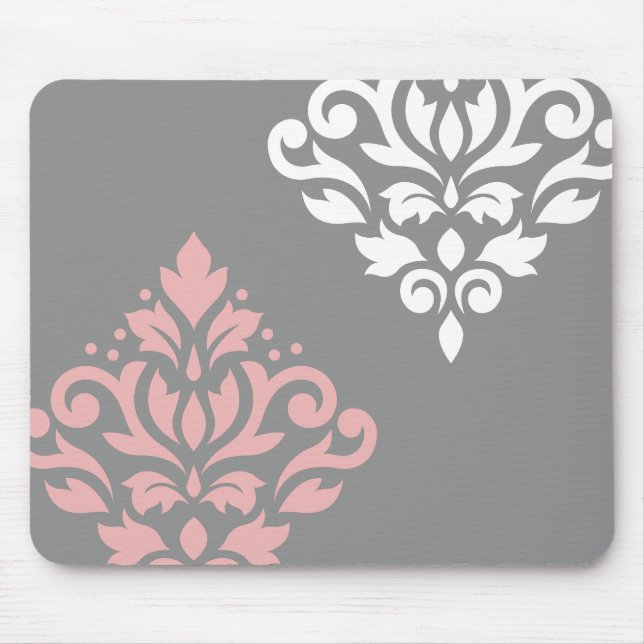 Scroll Damask Art I Pink White Gray Mouse Pad (Front)