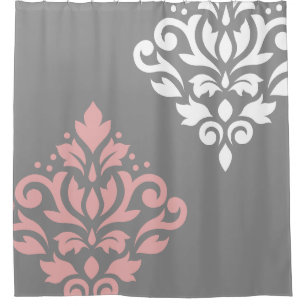 Scroll Damask Art I Pink White Gray Shower Curtain