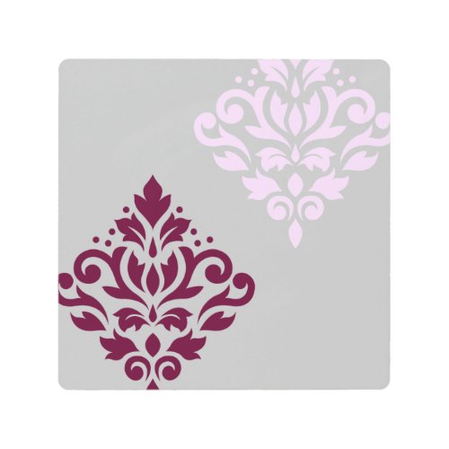 Scroll Damask Art I Plum Pink Gray