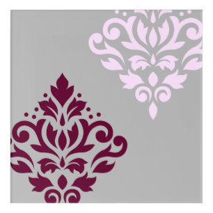 Scroll Damask Art I Plum Pink Gray