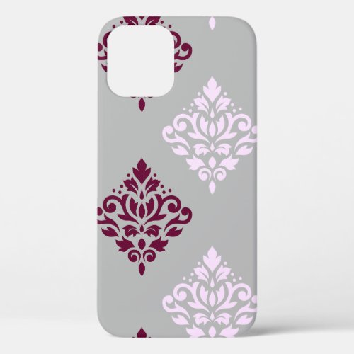 Scroll Damask Art I Plum Pink Gray iPhone 12 Case