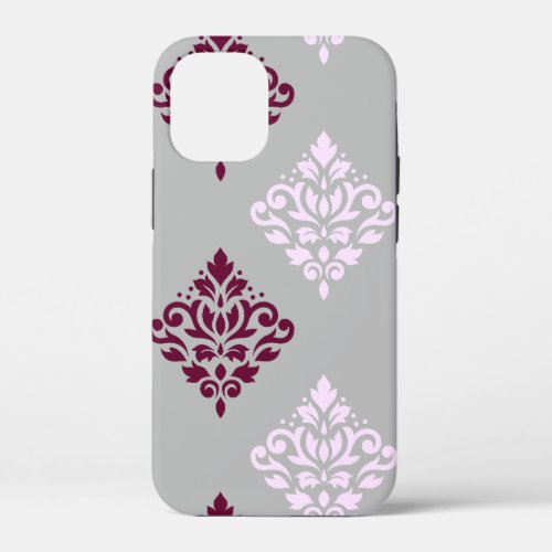 Scroll Damask Art I Plum Pink Gray iPhone 12 Mini Case