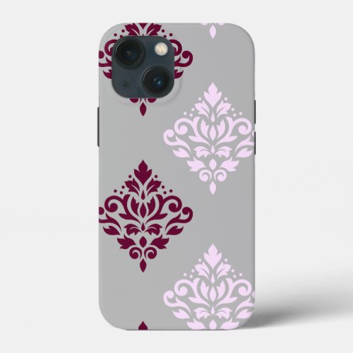 Scroll Damask Art I Plum Pink Gray iPhone 13 Mini Case