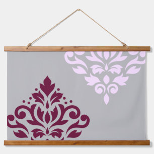 Scroll Damask Art I Plum Pink Gray Hanging Tapestry
