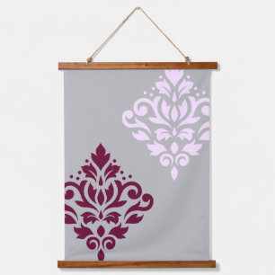 Scroll Damask Art I Plum Pink Gray Hanging Tapestry