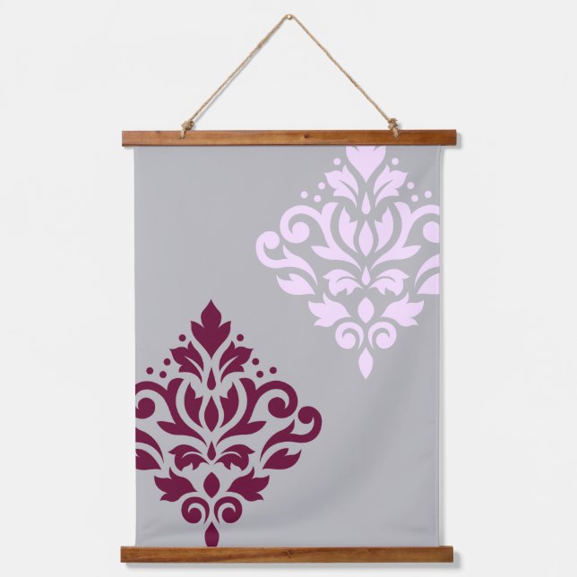 Scroll Damask Art I Plum Pink Gray Hanging Tapestry (Front)