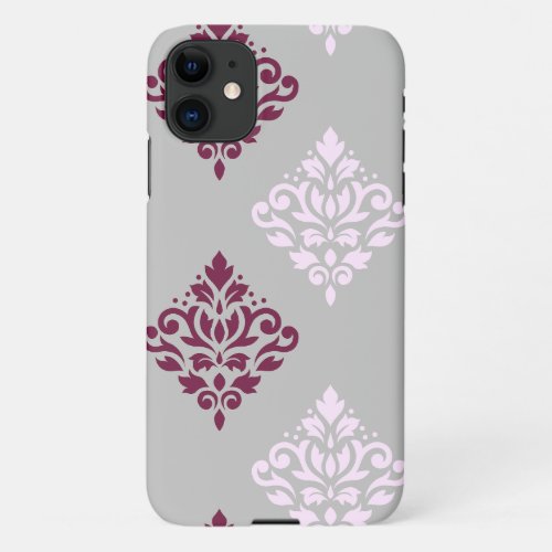 Scroll Damask Art I Plum Pink Gray iPhone 11 Case