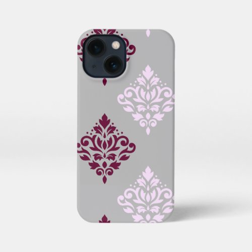 Scroll Damask Art I Plum Pink Gray iPhone 13 Mini Case