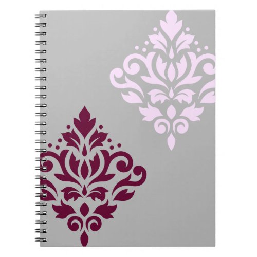 Scroll Damask Art I Plum Pink Gray Notebook