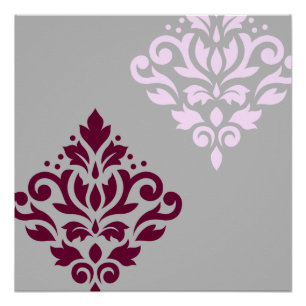 Scroll Damask Art I Plum Pink Gray Poster