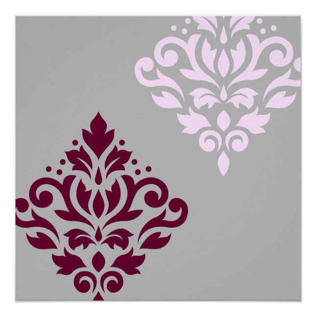 Scroll Damask Art I Plum Pink Gray Poster (Front)