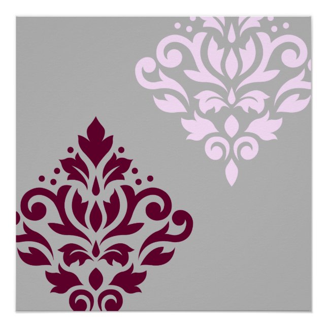 Scroll Damask Art I Plum Pink Gray Poster (Front)