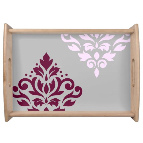 Scroll Damask Art I Plum Pink Gray Serving Tray