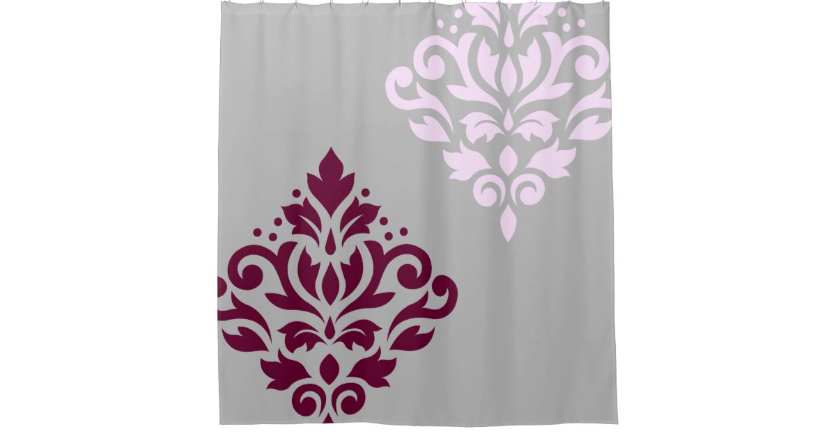 Scroll Damask Art I Plum Pink Gray Shower Curtain Zazzle