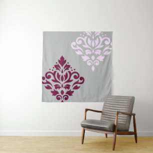 Scroll Damask Art I Plum Pink Gray Tapestry