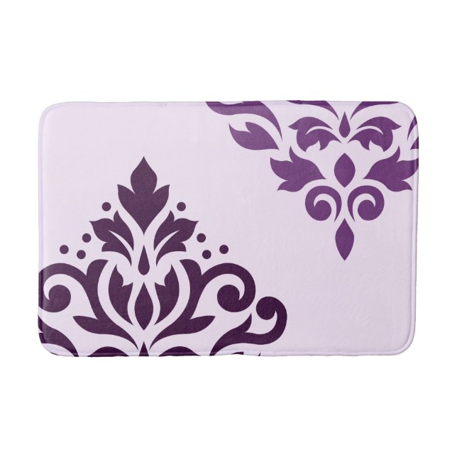 Scroll Damask Art I Purples on Pink Bath Mat (Front)