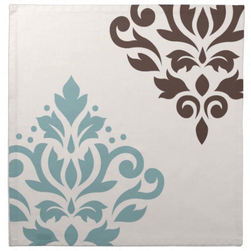 Scroll Damask Art I Teal Brown Cream Cloth Napkin