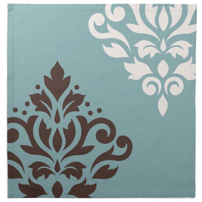 Scroll Damask Art I Teal Brown Cream Cloth Napkin (Front)