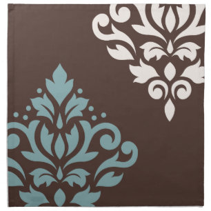 Scroll Damask Art I Teal Cream Brown Napkin