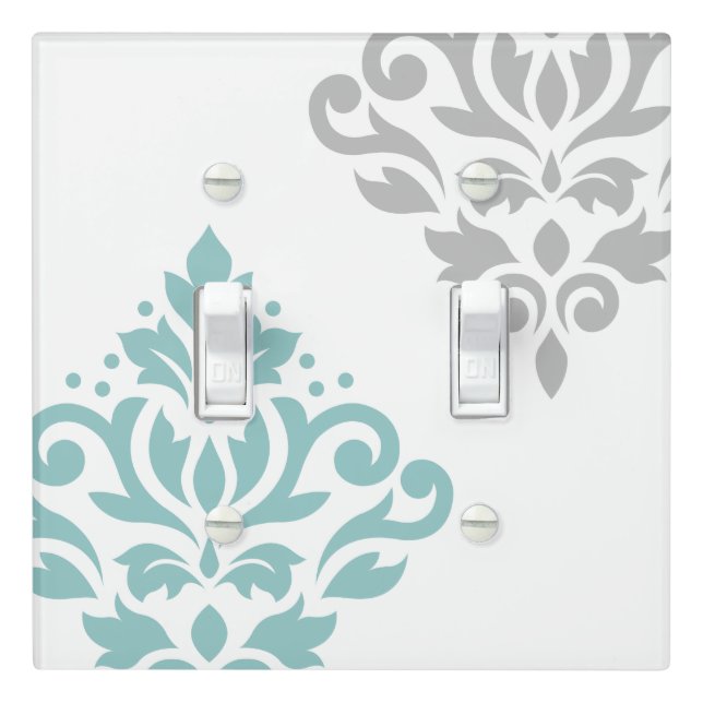 Scroll Damask Art I Teal Gray White Light Switch Cover (In Situ)