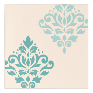 Scroll Damask Art I Teals on Cream