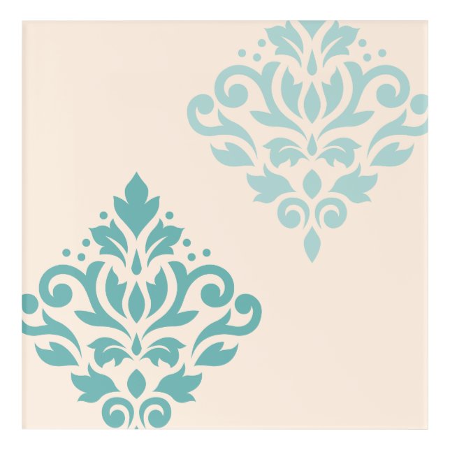 Scroll Damask Art I Teals on Cream (Front)