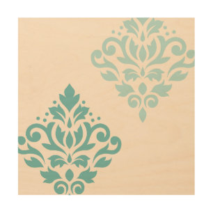 Scroll Damask Art I Teals on Cream