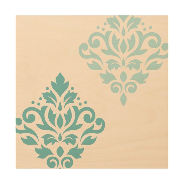 Scroll Damask Art I Teals on Cream (Front)