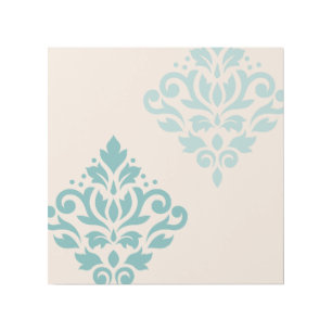 Scroll Damask Art I Teals on Cream