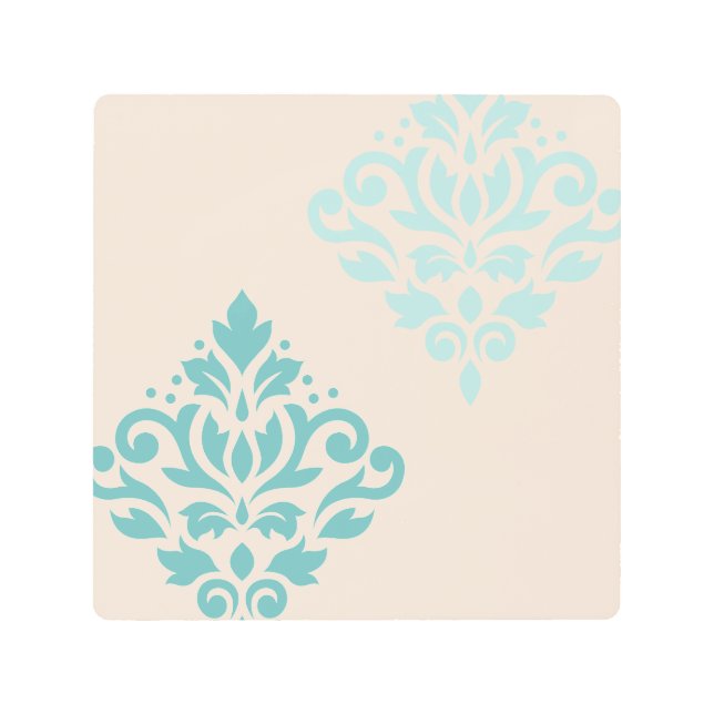 Scroll Damask Art I Teals on Cream (Front)